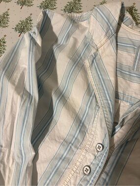 Lovely We The Free Women’s White and Turquoise Blue Striped Cotton Shirt